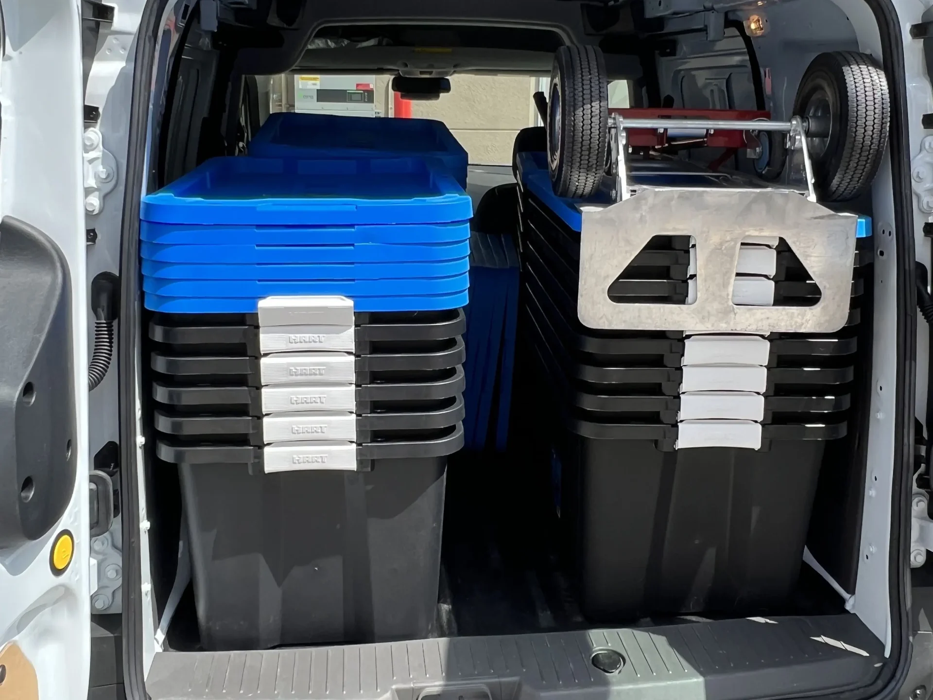 Blue and black storage bins