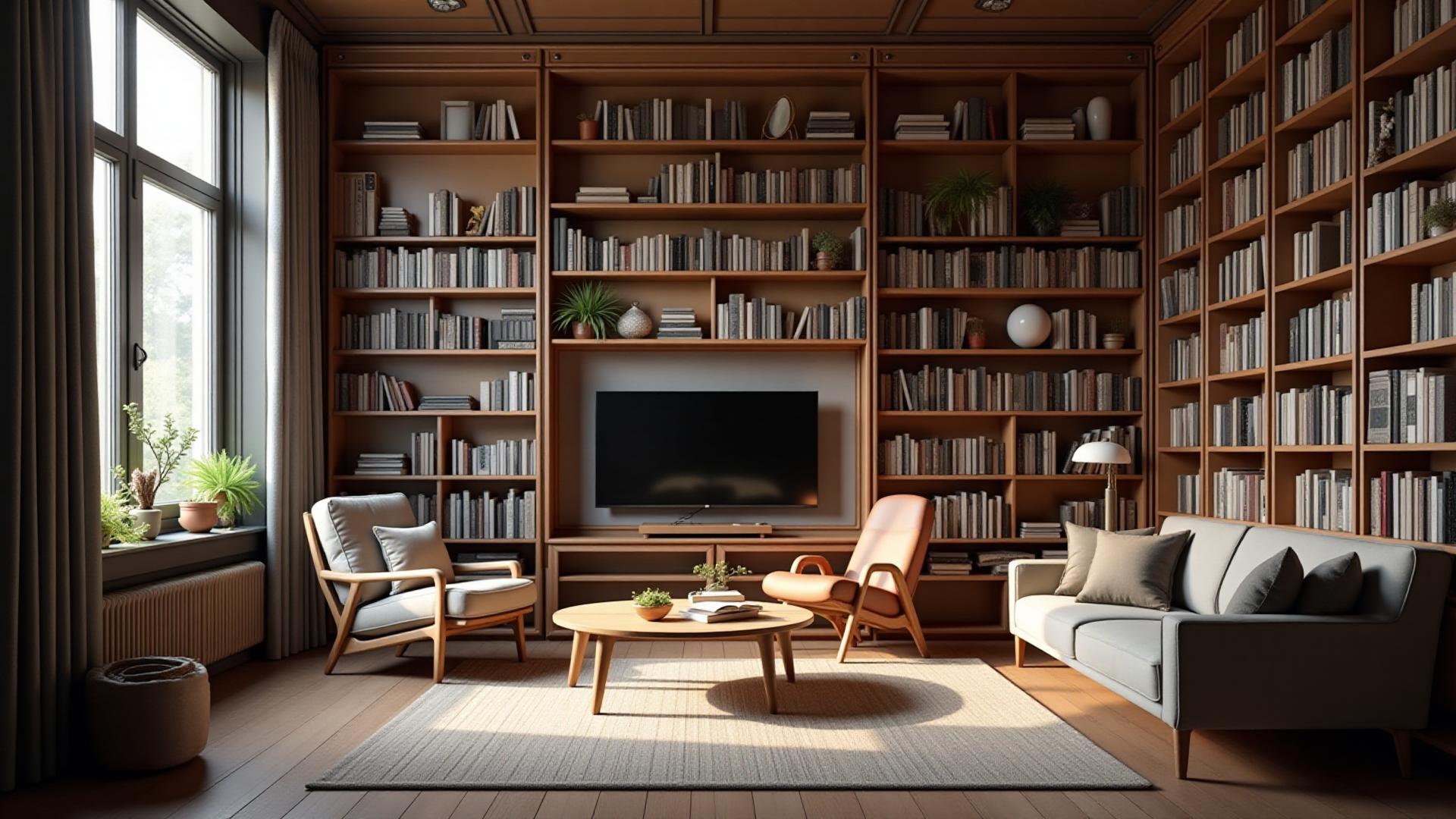 Beautiful organized home library with floor-to-ceiling bookshelves