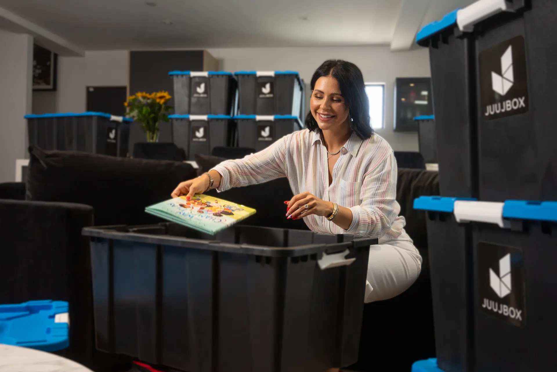 Reusable moving bins stacked for delivery in San Diego